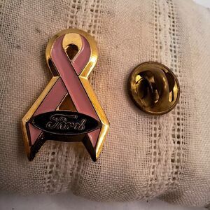 Breast Cancer Awareness Pink Ribbon Enamel Pinback Ford Golf